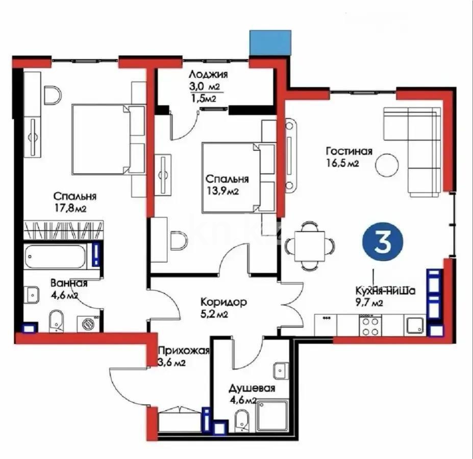 Продажа 3-комнатной квартиры, 79 м² в Алматы