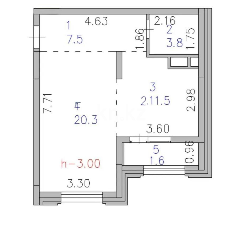 Продажа 1-комнатной квартиры, 44.7 м² в Астане