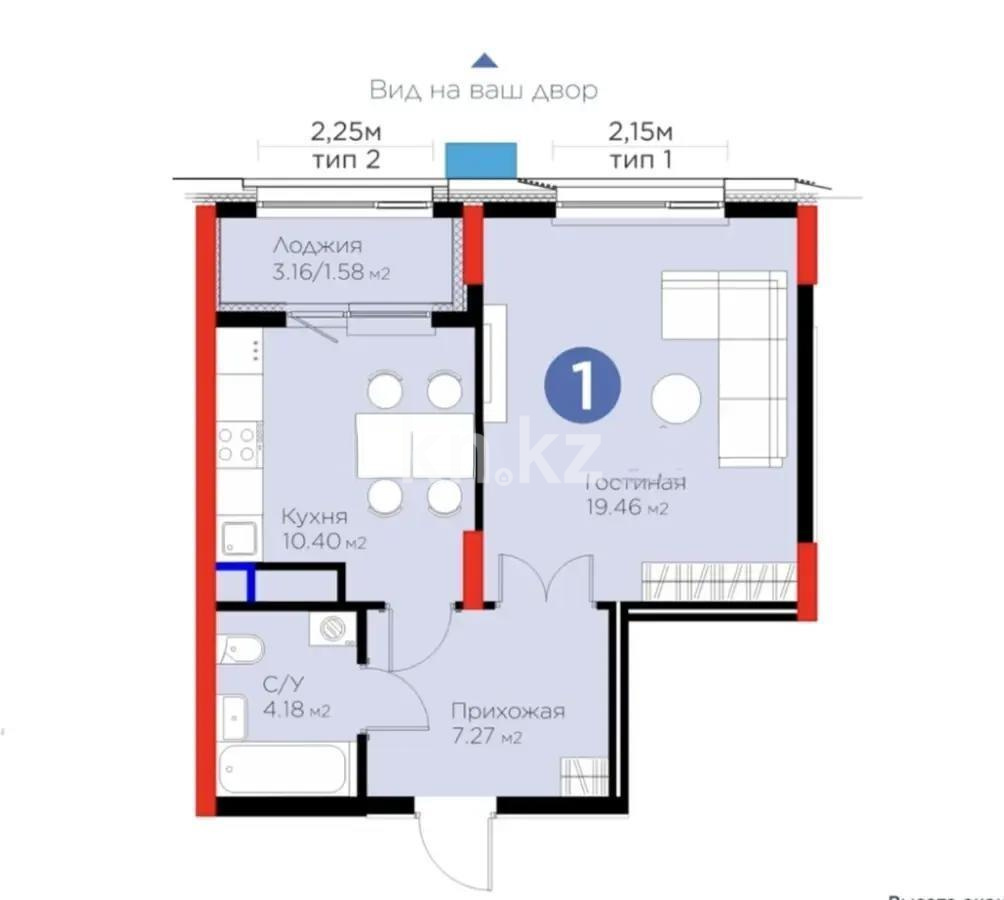 Продажа 1-комнатной квартиры, 43 м² в Астане