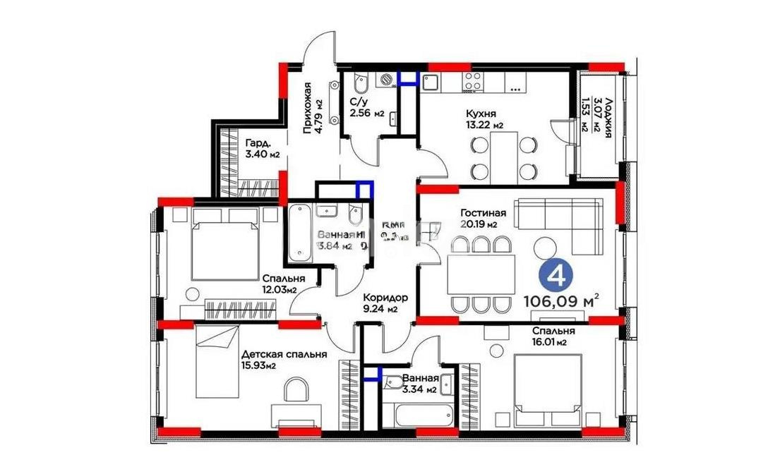 Продажа 4-комнатной квартиры, 107 м² в Астане