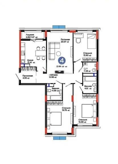 Продажа 4-комнатной квартиры, 114.75 м², ул. Е-900, дом  8 в Астане
