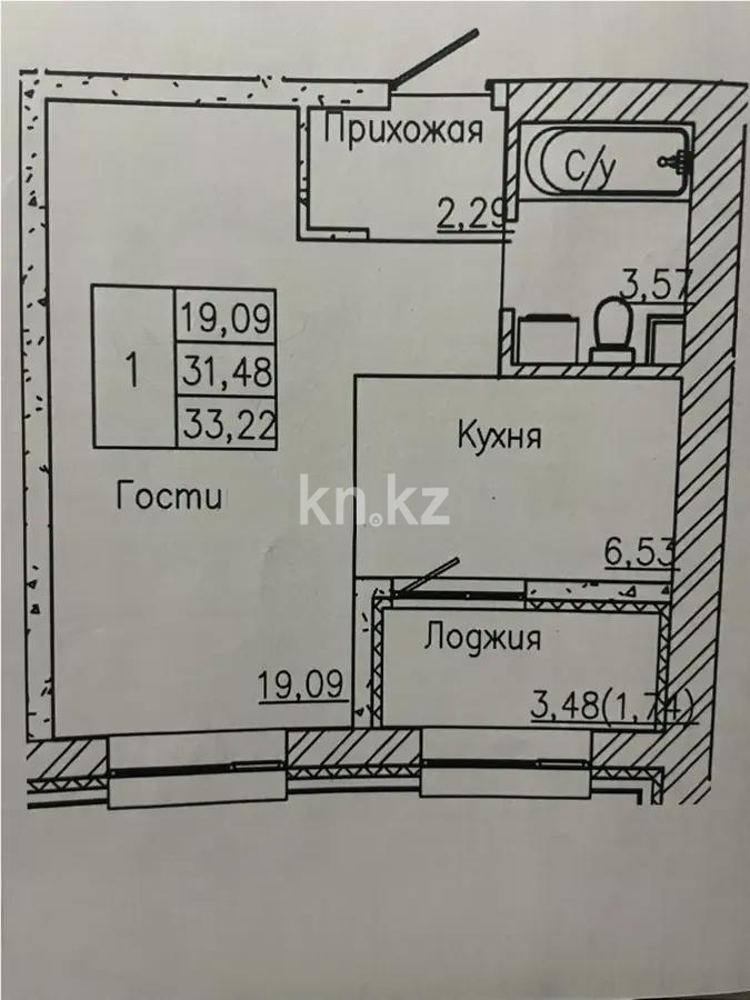Продажа 1-комнатной квартиры, 33.22 м² в Астане