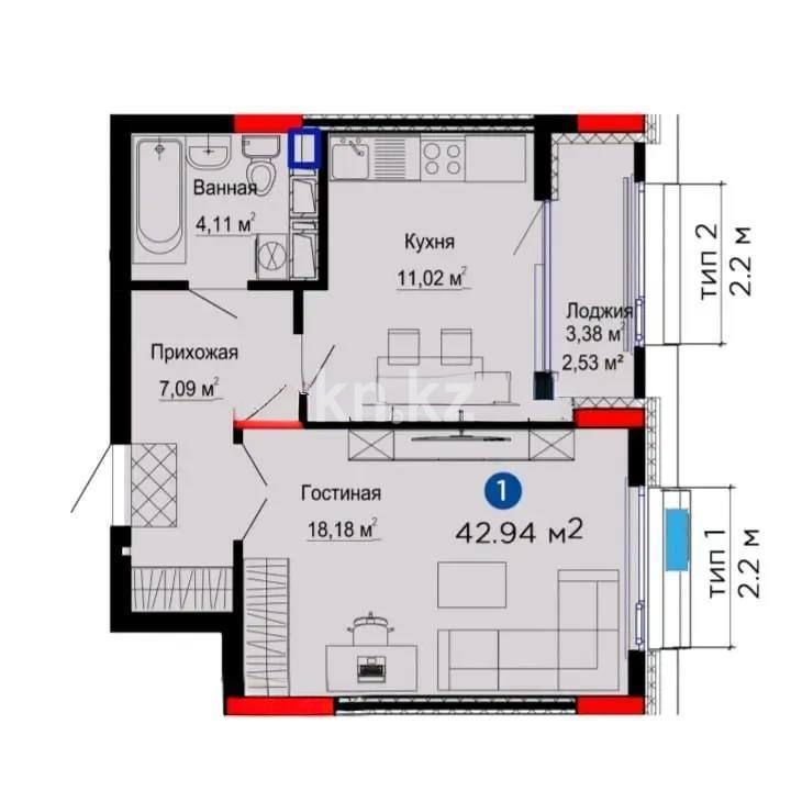 Продажа 1-комнатной квартиры, 43 м² в Астане - фото 4