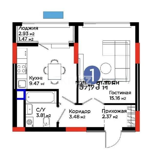 Продажа 1-комнатной квартиры, 37 м² в Астане