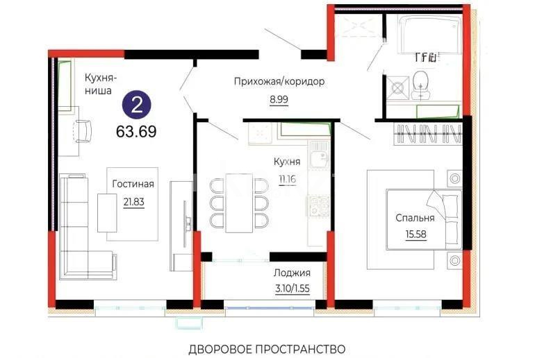 Продажа 2-комнатной квартиры, 63.69 м², ул. Е-882, дом  7 в Астане