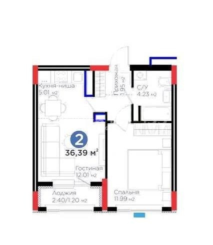 Продажа 2-комнатной квартиры, 36.39 м² в Астане