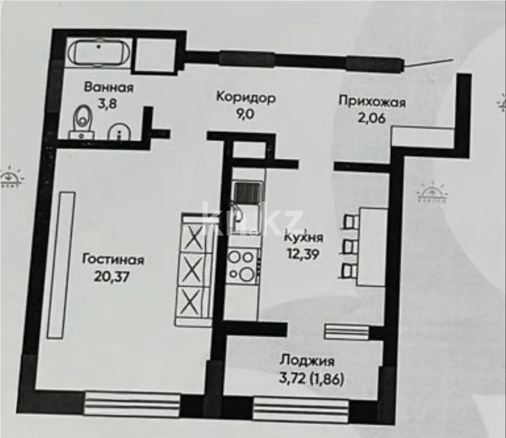 Продажа 1-комнатной квартиры, 49.48 м², ул. Калдаякова, дом  16 в Астане