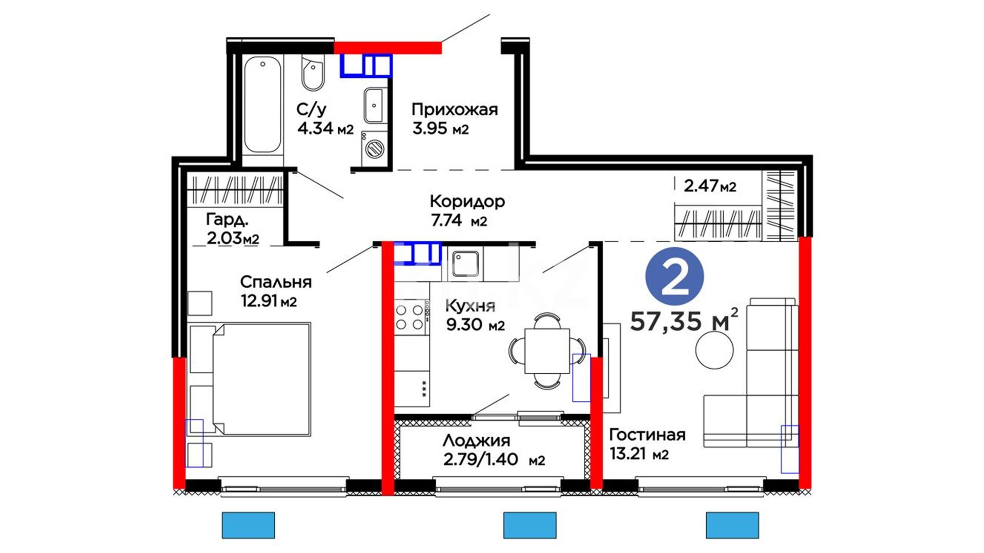 ЖК Dream City. Family, 2-комнатная, цена 45 880 000 ₸, 800 000 ₸&nbsp;/&nbsp;м²