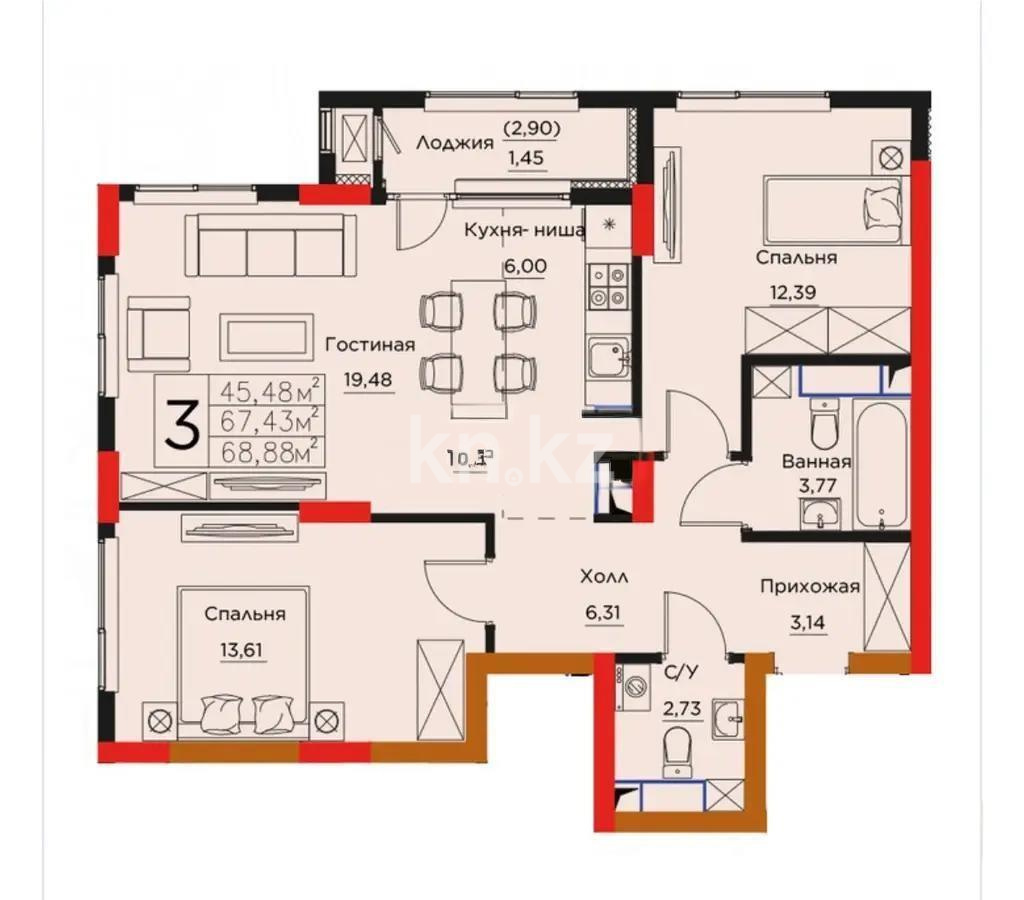 Продажа 3-комнатной квартиры, 70 м² в Астане