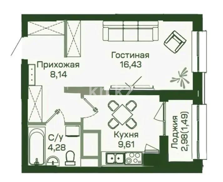 Продажа 1-комнатной квартиры, 40.8 м² в Астане
