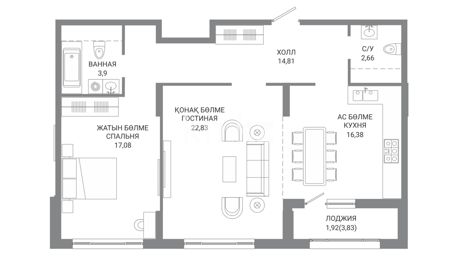 ЖК Grand Monaco, 2-комнатная, цена 68 200 060 ₸, 857 000 ₸&nbsp;/&nbsp;м²