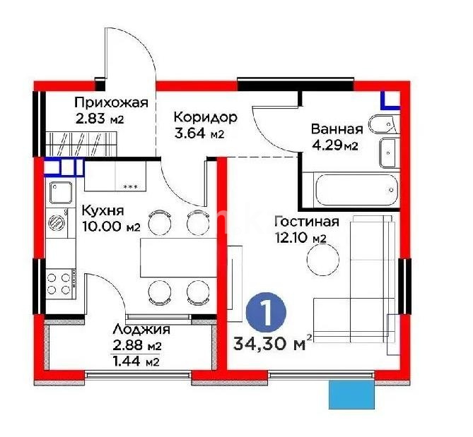 Продажа 1-комнатной квартиры, 34.3 м² в Алматы - фото 5