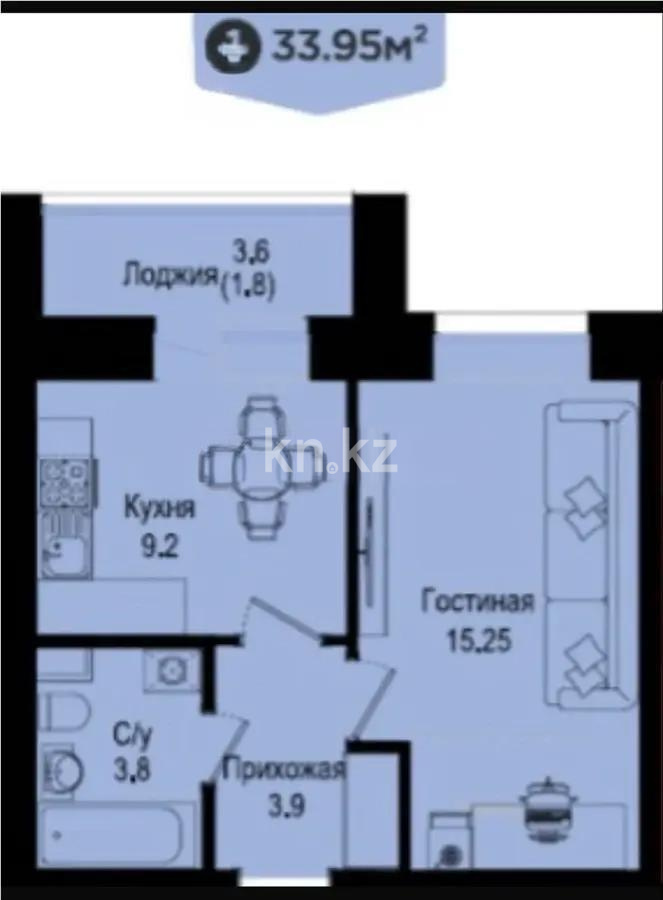 Продажа 1-комнатной квартиры, 34 м² в Астане