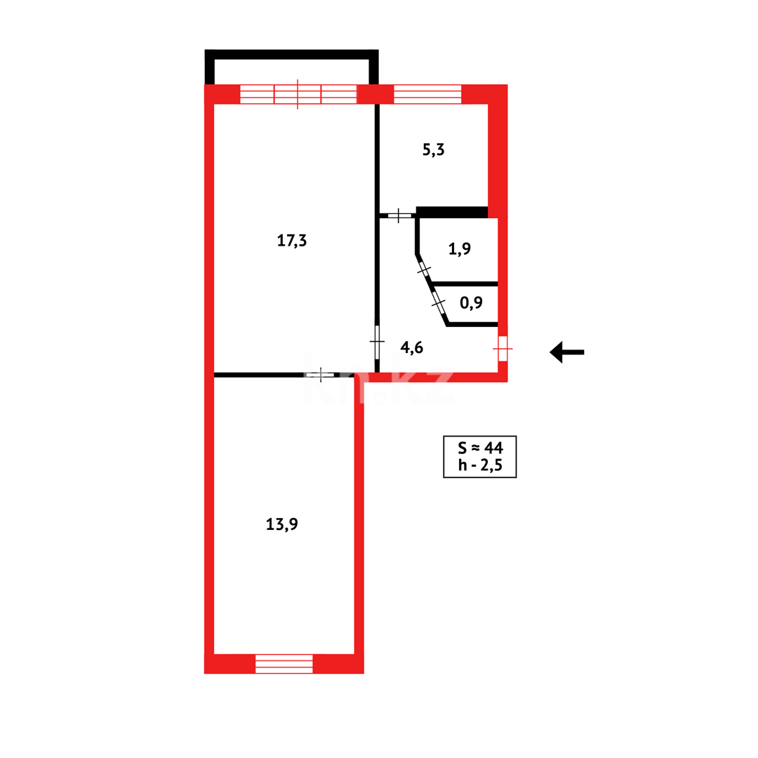 Продажа 2-комнатной квартиры, 44 м², мкр-н 6-й в Темиртау - фото 8