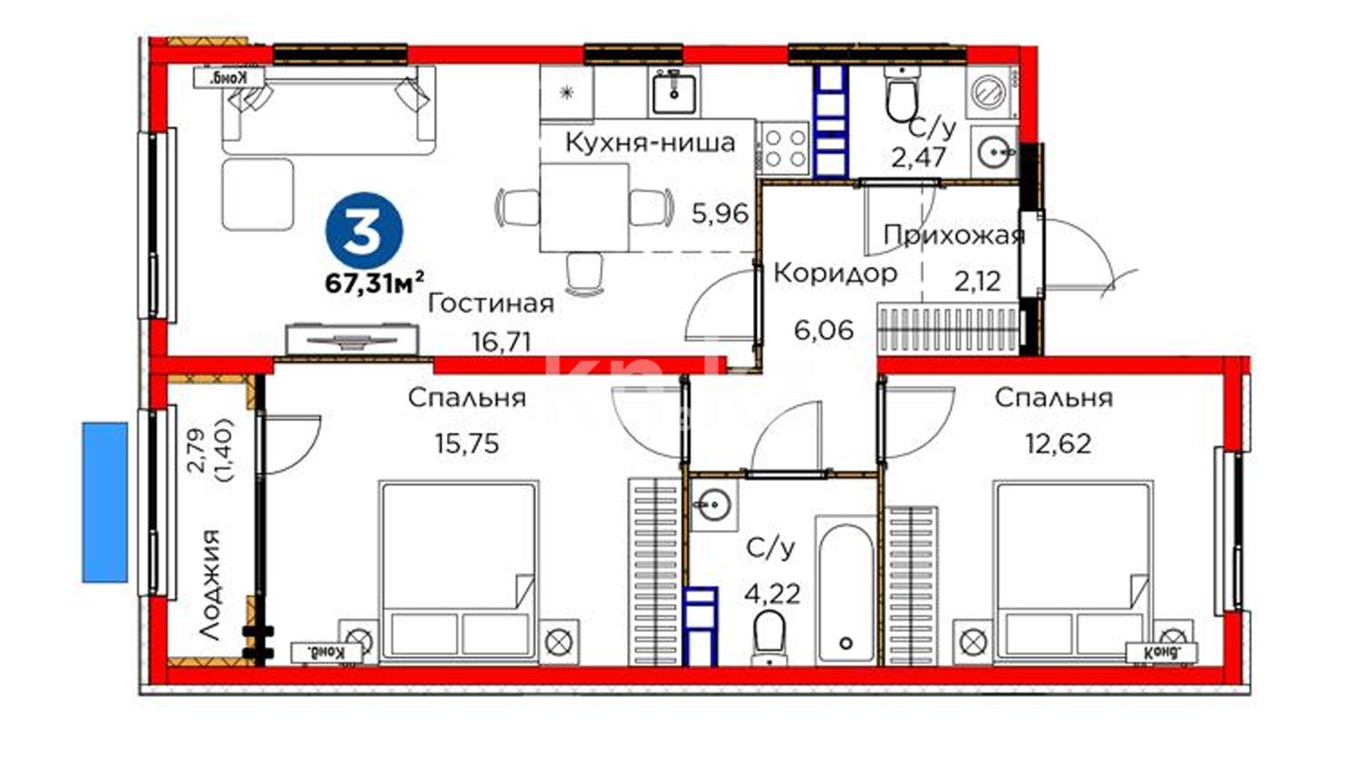 ЖК Dream City. Eco, 3-комнатная, цена 49 540 160 ₸, 736 000 ₸&nbsp;/&nbsp;м²