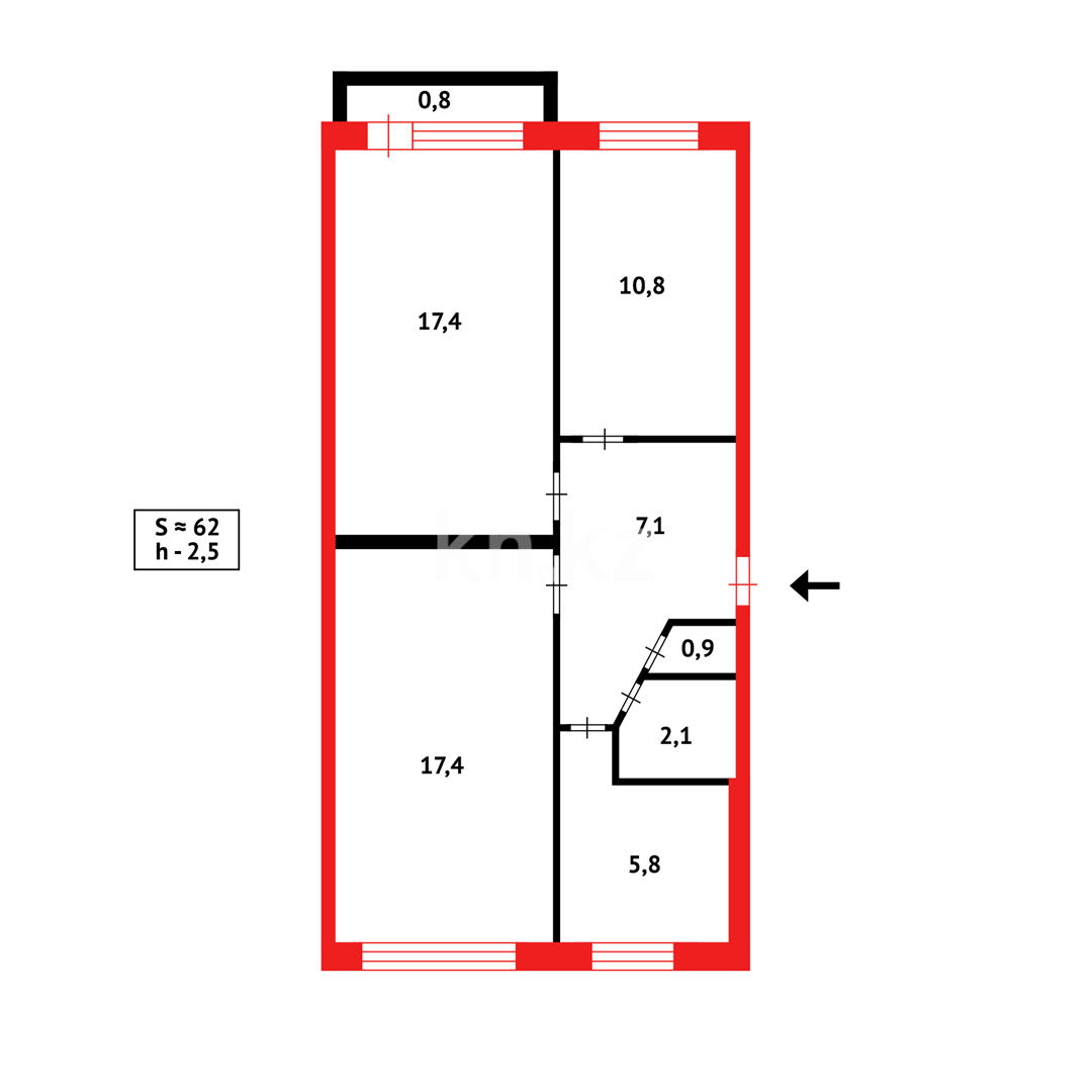 Продажа 3-комнатной квартиры, 62 м², 22 мкр. в Караганде - фото 16