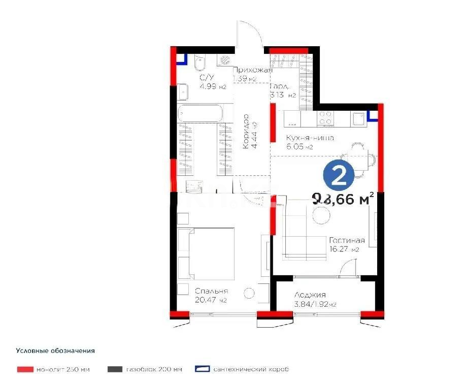 Продажа 2-комнатной квартиры, 58.66 м² в Алматы
