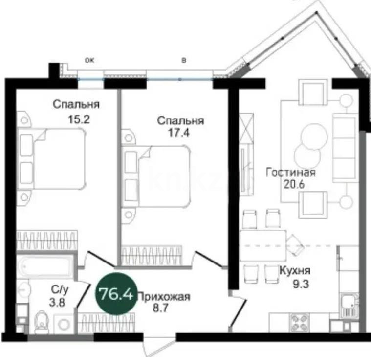 Продажа 3-комнатной квартиры, 76.4 м² в Алматы