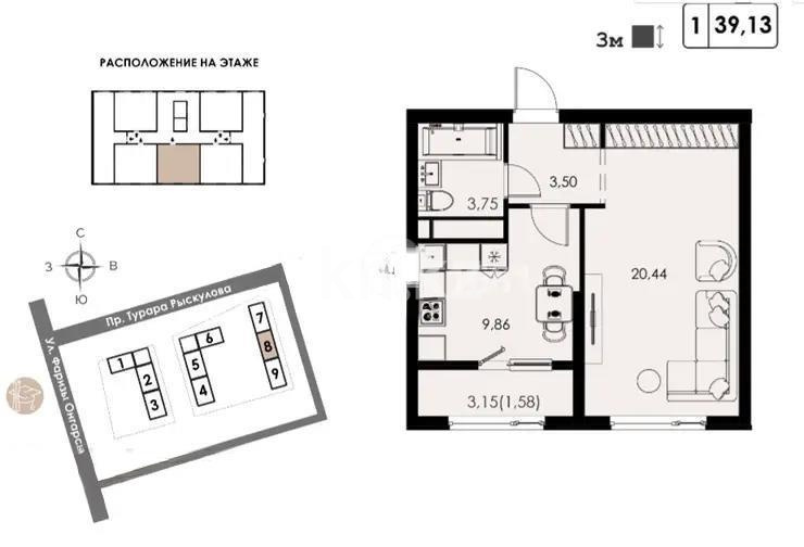 Продажа 1-комнатной квартиры, 39.13 м² в Алматы