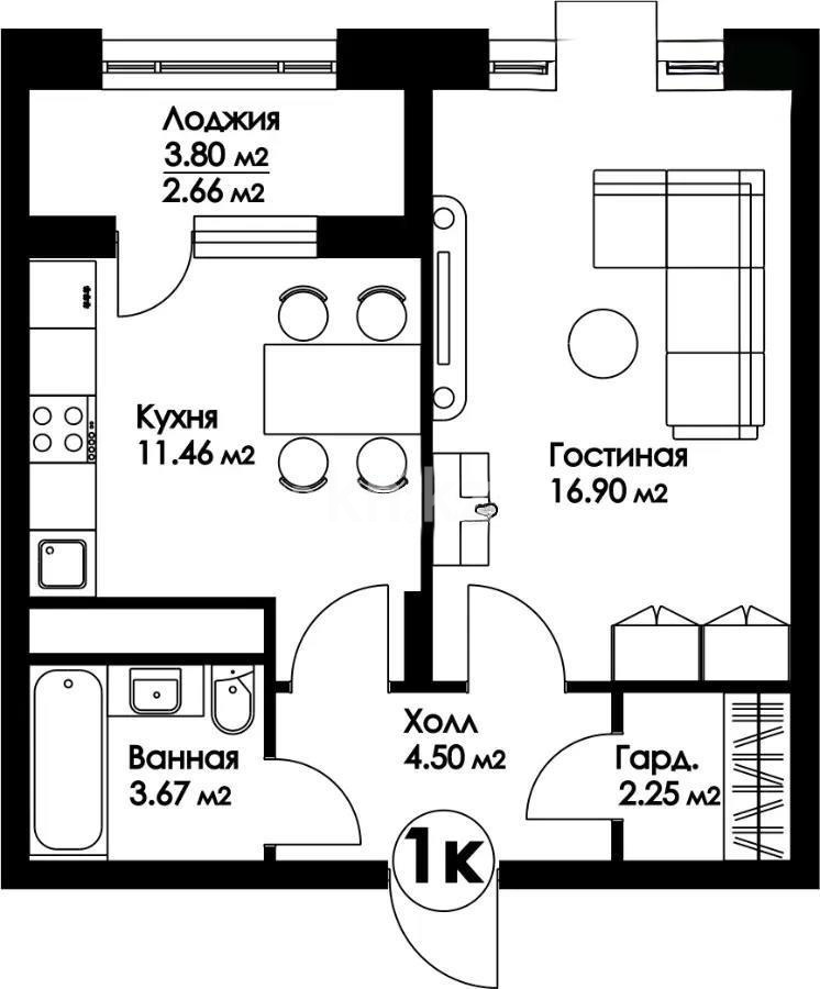 Продажа 2-комнатной квартиры, 41.44 м², ул. Нажимеденова, дом  29 стр в Астане