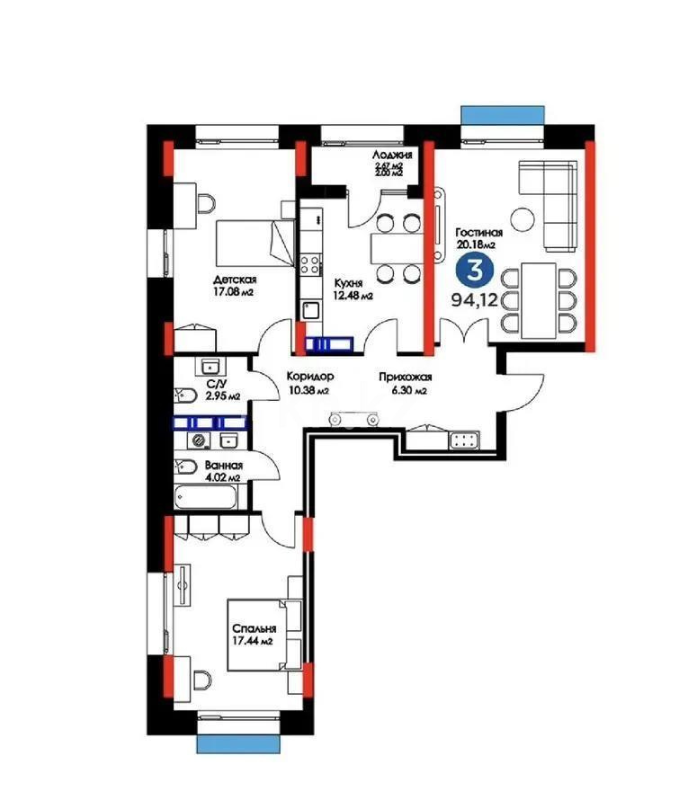 Продажа 3-комнатной квартиры, 94.12 м² в Астане - фото 8