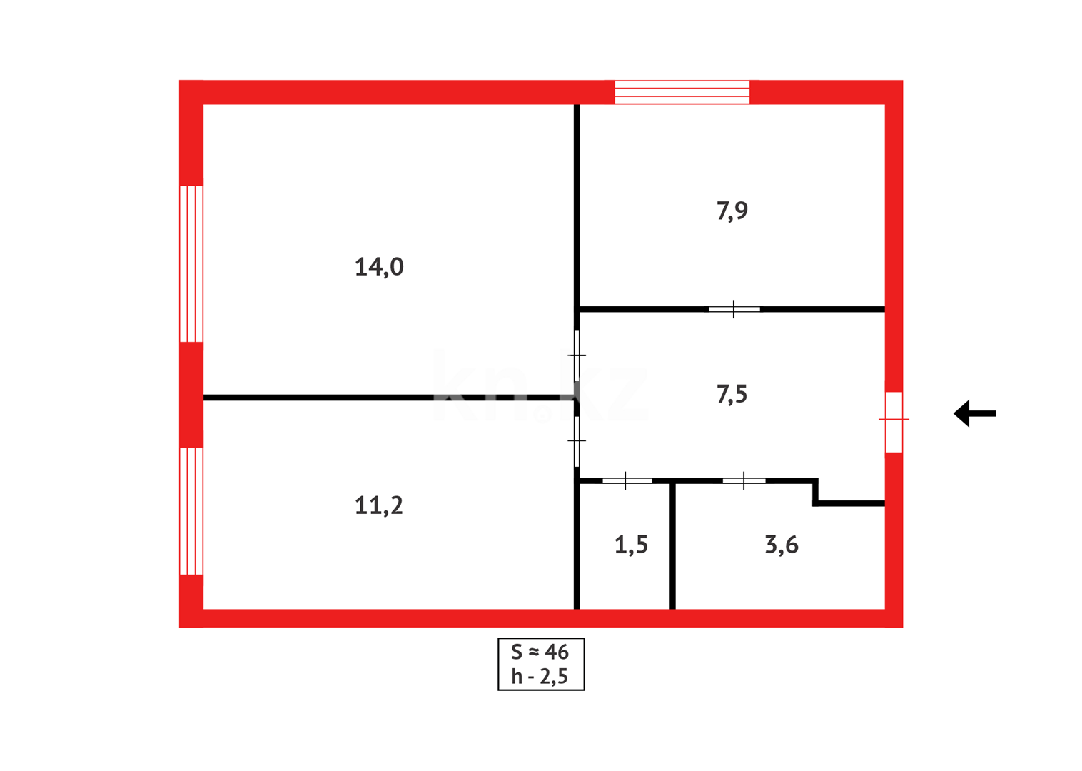 Продажа 2-комнатной квартиры, 46 м², ул. Муканова в Караганде - фото 13
