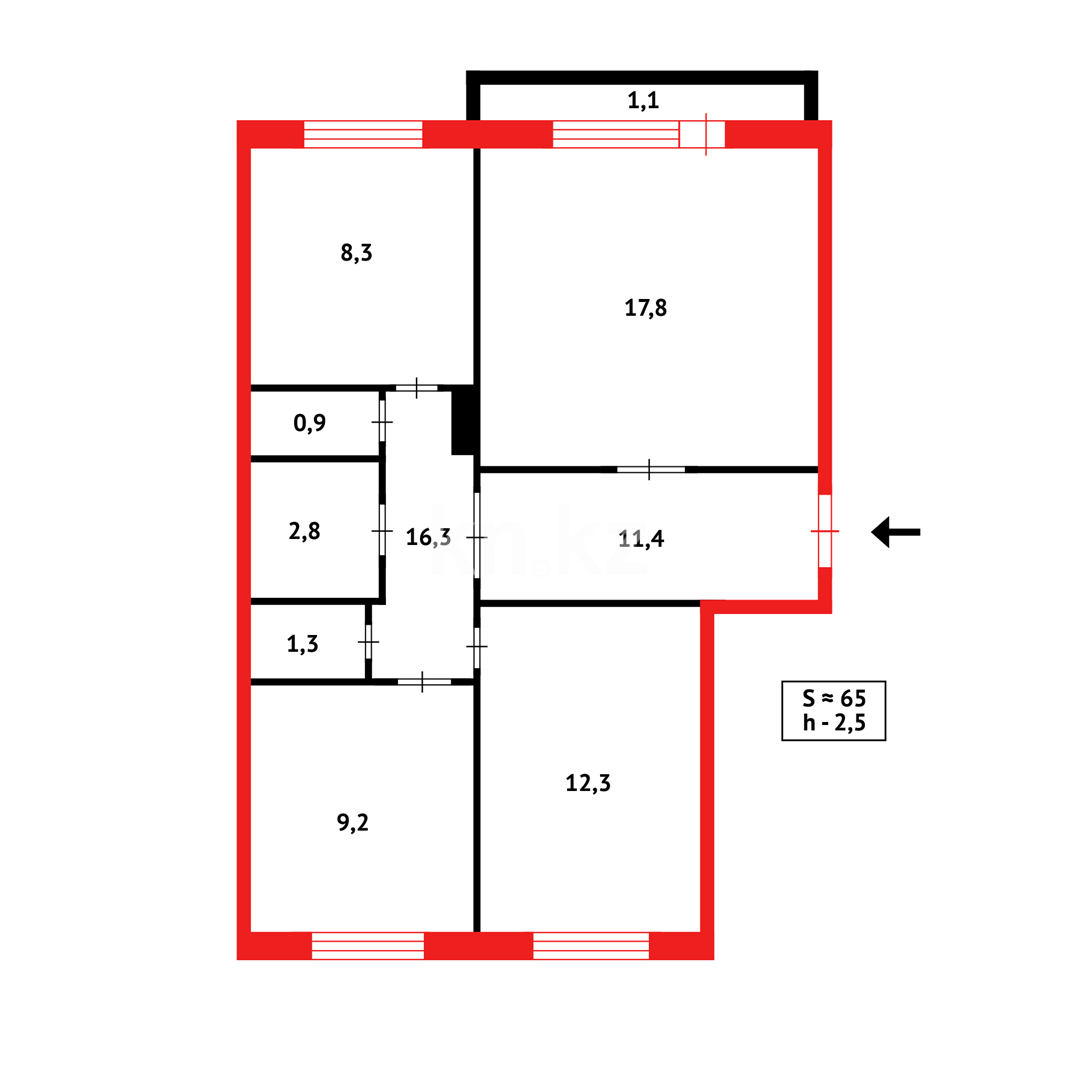 Продажа 3-комнатной квартиры, 65 м², пр. Республики в Караганде - фото 15