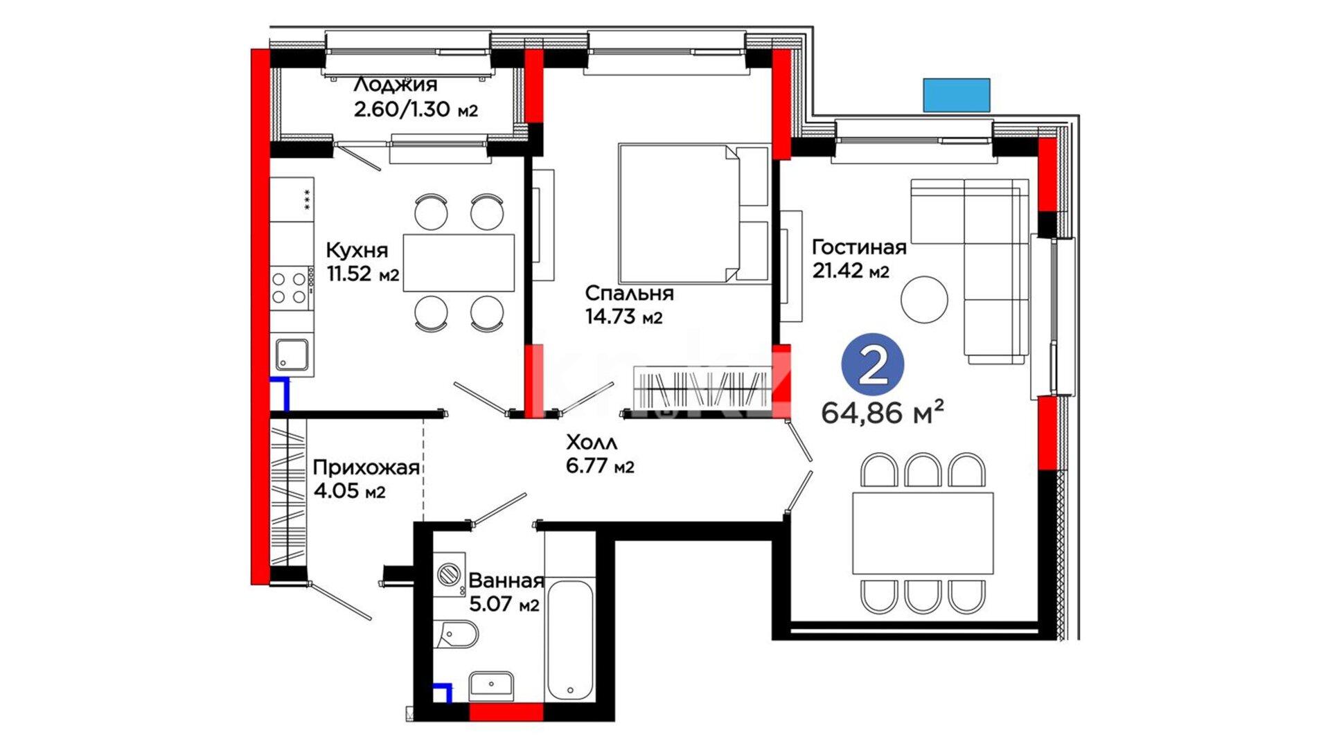 ЖК UIA. DARYN, 2-комнатная, цена 43 002 180 ₸, 663 000 ₸&nbsp;/&nbsp;м²