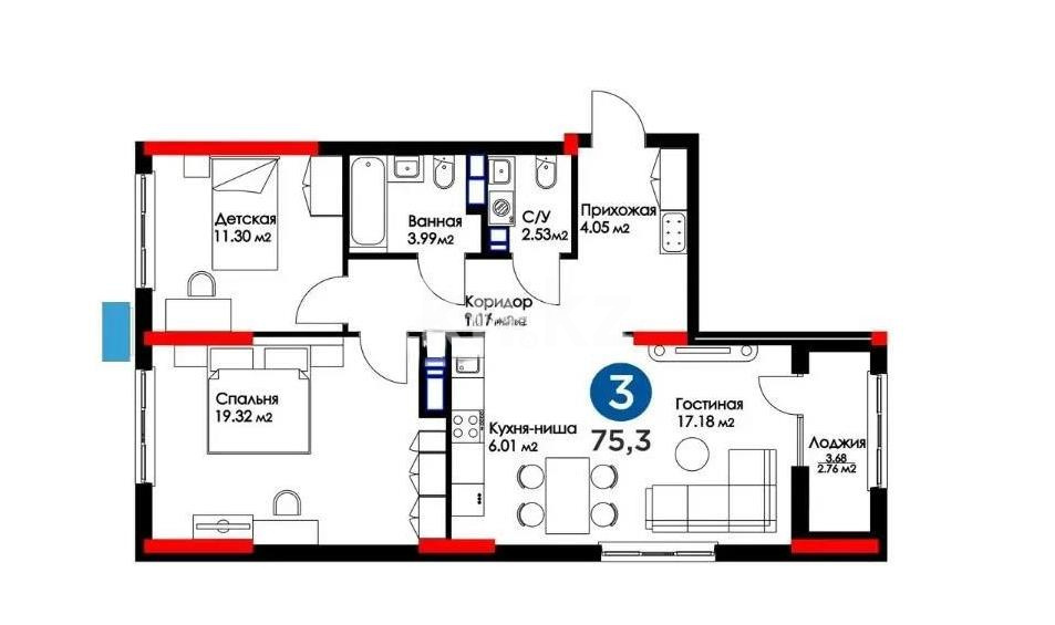 Продажа 3-комнатной квартиры, 75 м² в Астане - фото 9
