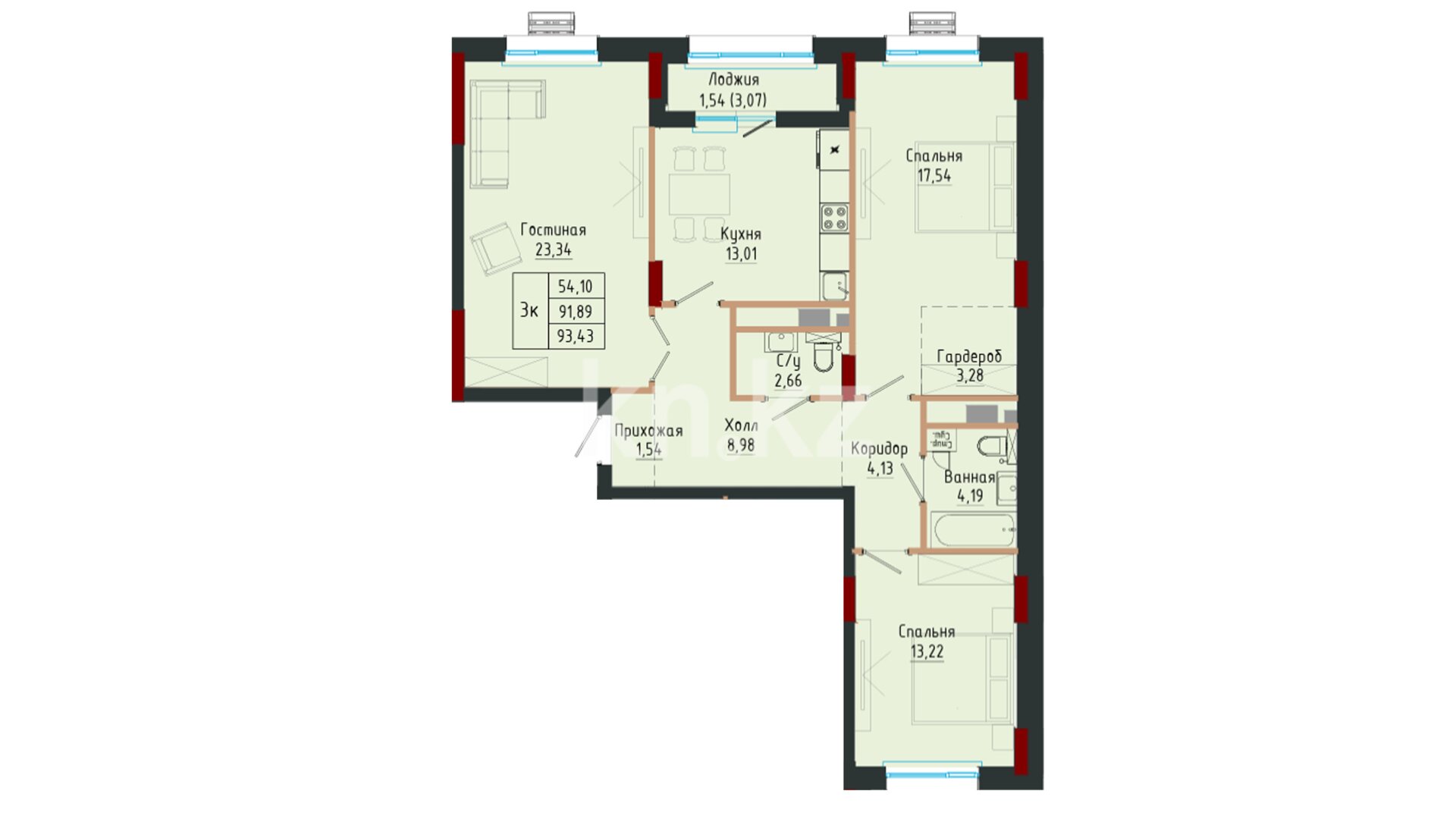 ЖК Ulagat, 3-комнатная, цена 35 662 231 ₸, 381 700 ₸&nbsp;/&nbsp;м²