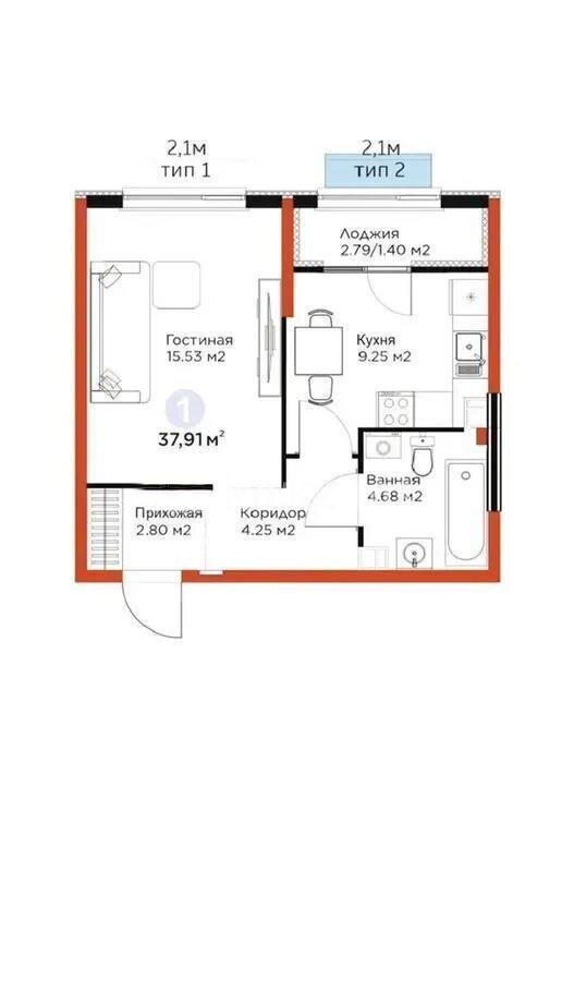 Продажа 1-комнатной квартиры, 37.91 м² в Алматы