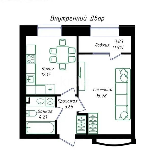 Продажа 1-комнатной квартиры, 38 м² в Астане