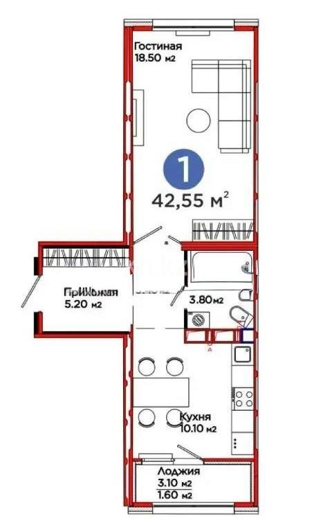 Продажа 1-комнатной квартиры, 42.55 м², ул. Е-509, дом  9 в Астане - фото 5