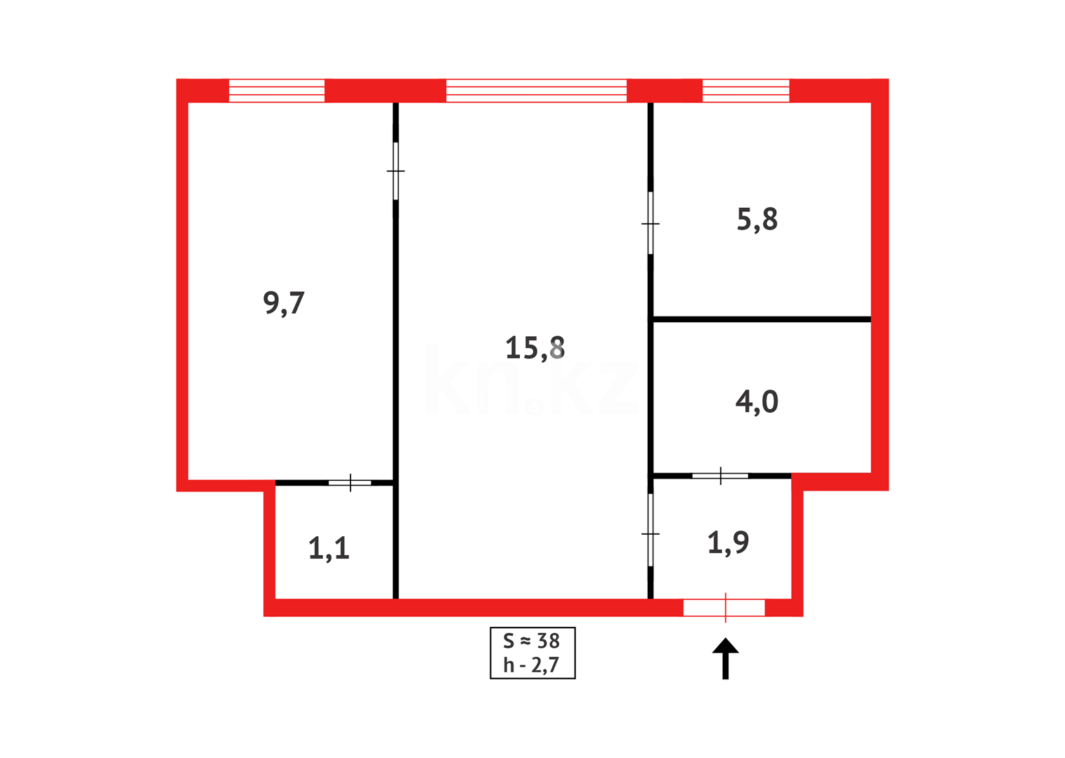 Продажа 2-комнатной квартиры, 38 м² в Караганде - фото 8