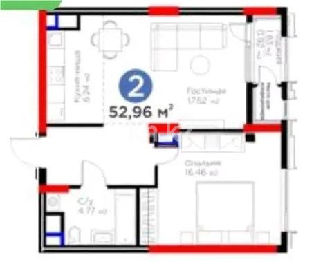 Продажа 2-комнатной квартиры, 52 м², пр. Туран, дом  41 в Астане