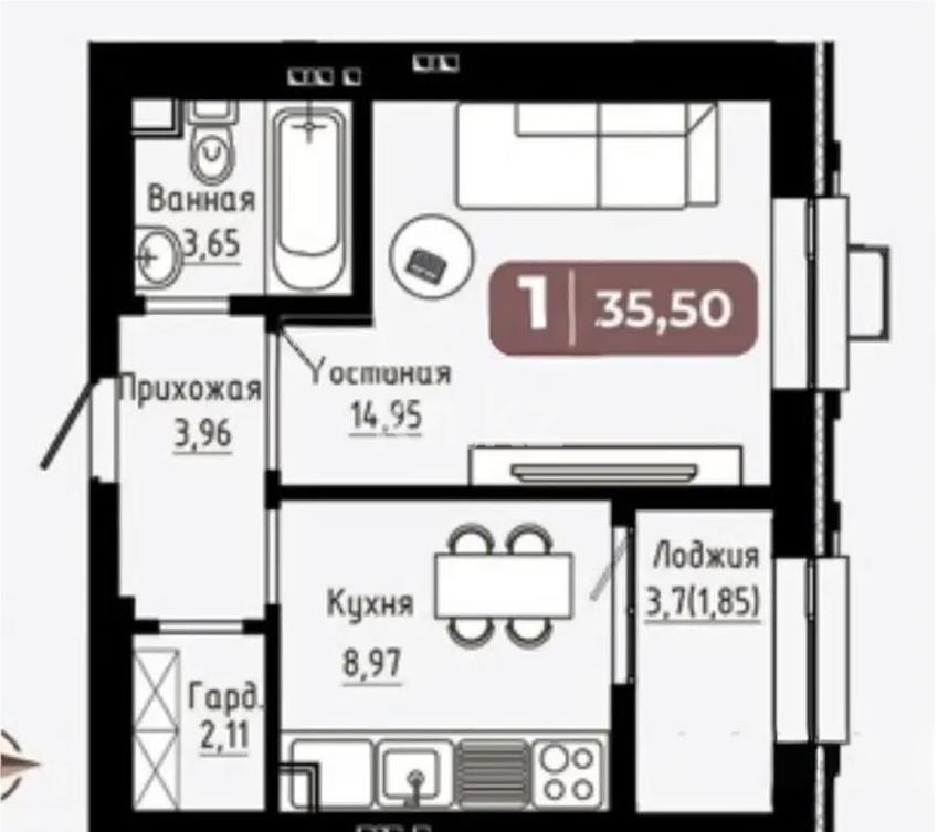 Продажа 1-комнатной квартиры, 35.5 м², ул. Тынышбайулы, дом  10 в Астане - фото 2