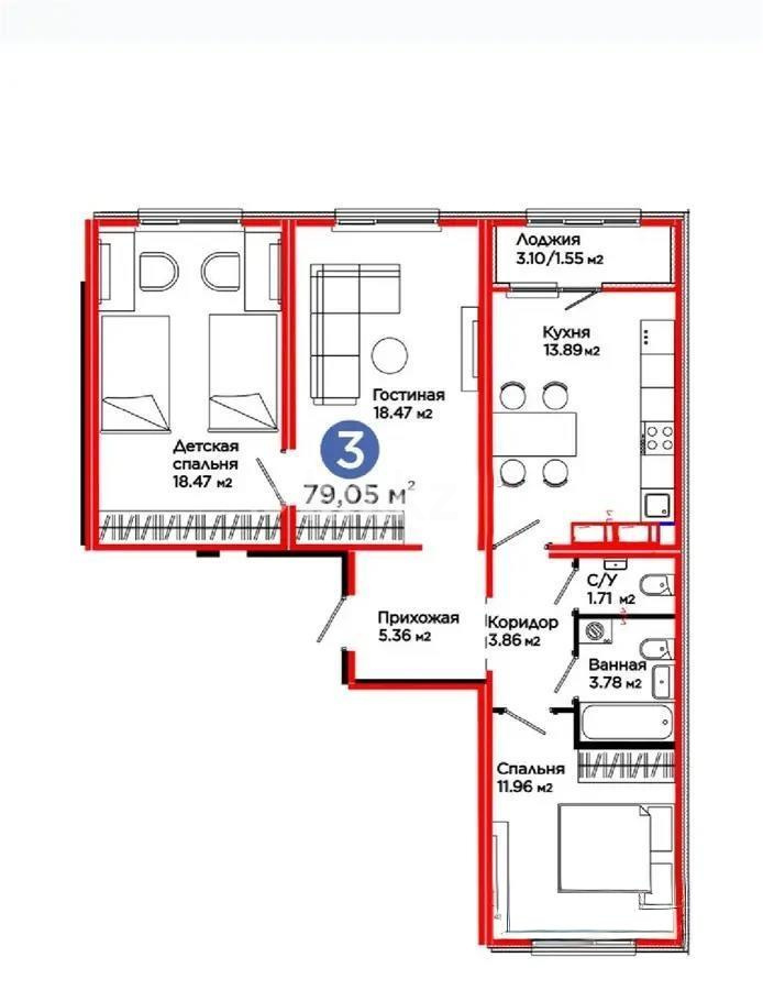 Продажа 3-комнатной квартиры, 80 м², ул. Хусейна бен Талала, дом  39/1 в Астане - фото 5