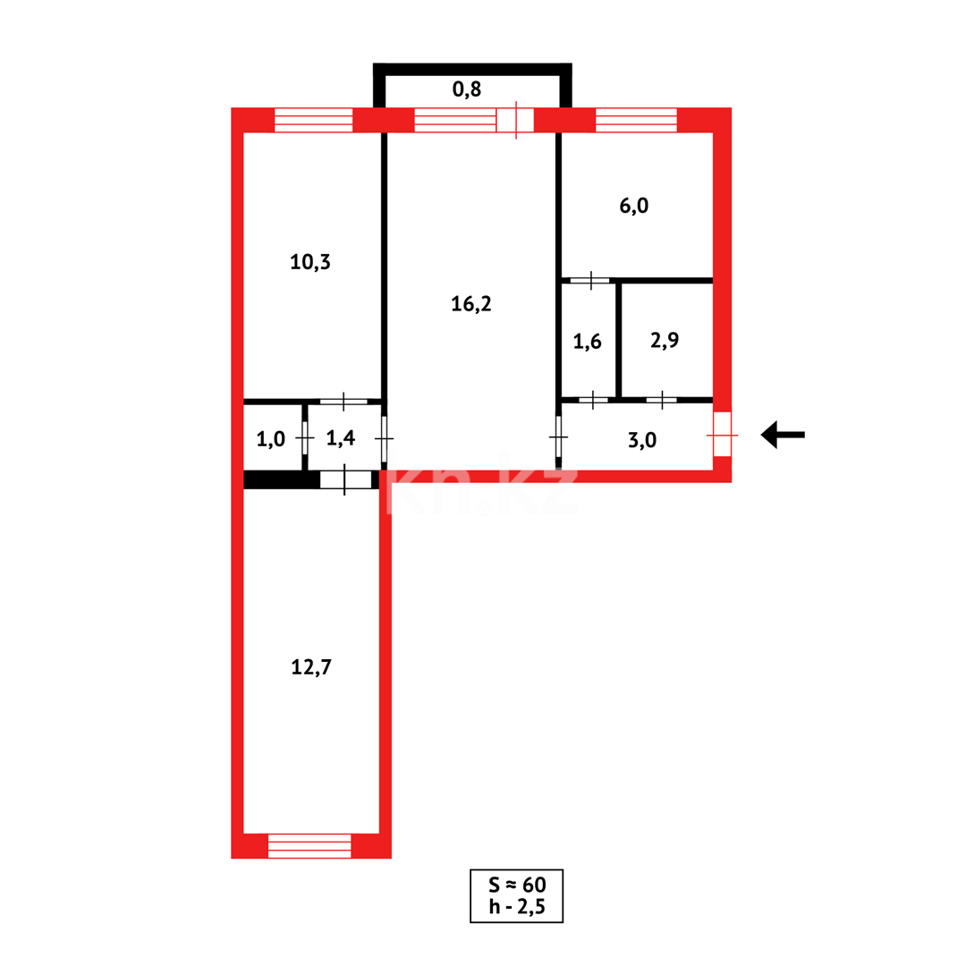Продажа 3-комнатной квартиры, 57 м² в Караганде - фото 13