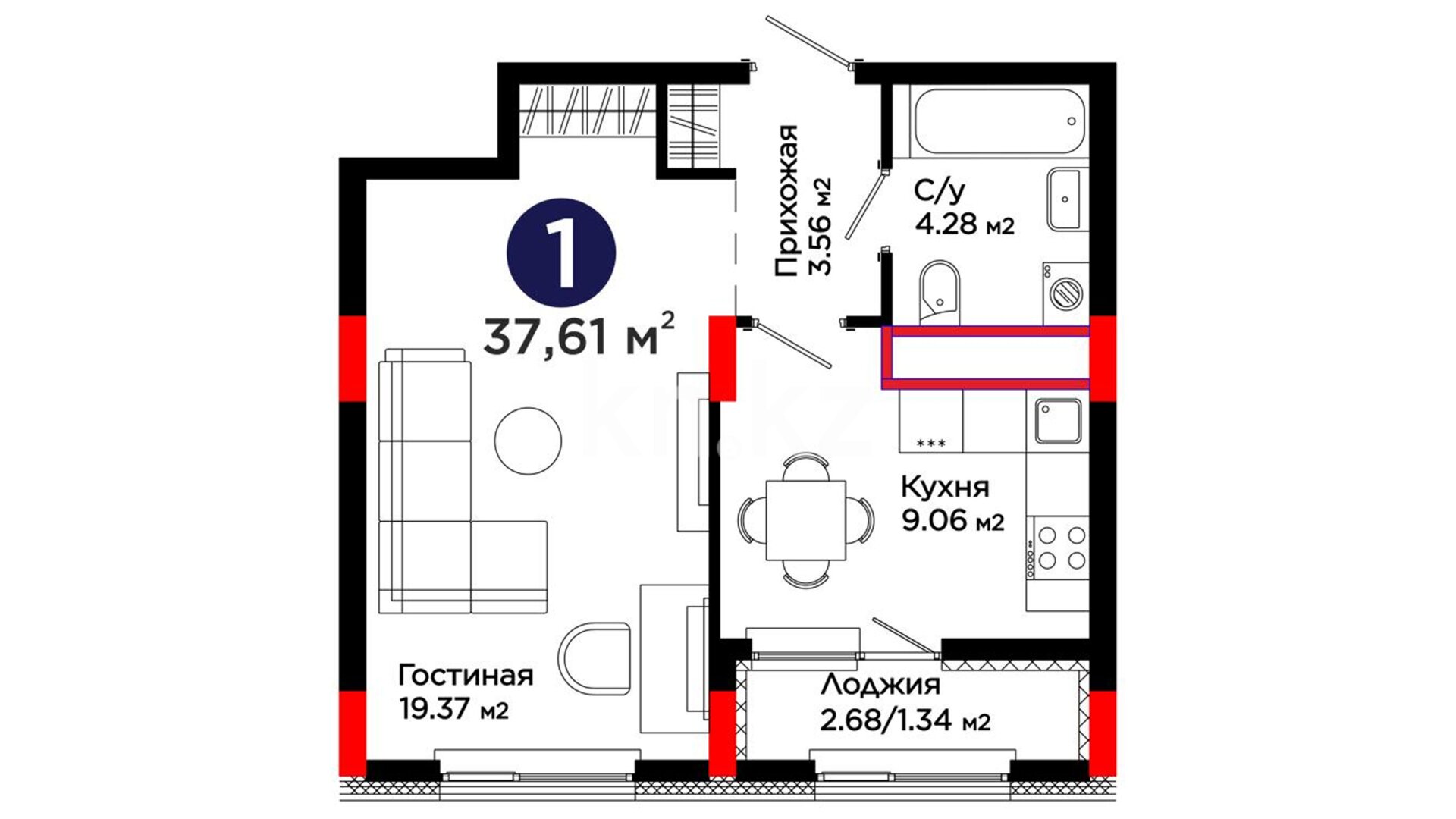 ЖК UIA. DARYN, 1-комнатная, цена 24 220 840 ₸, 644 000 ₸&nbsp;/&nbsp;м²