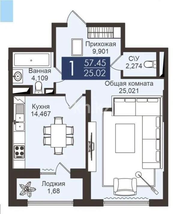 Продажа 2-комнатной квартиры, 58 м² в Астане