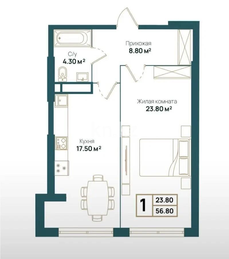 Продажа 1-комнатной квартиры, 57 м² в Алматы - фото 2