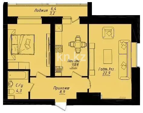 Продажа 2-комнатной квартиры, 66.4 м² в Астане