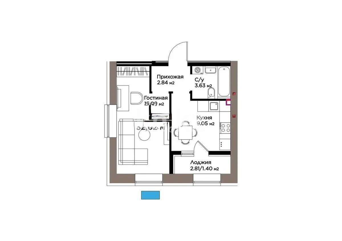 Продажа 1-комнатной квартиры, 32 м² в Астане