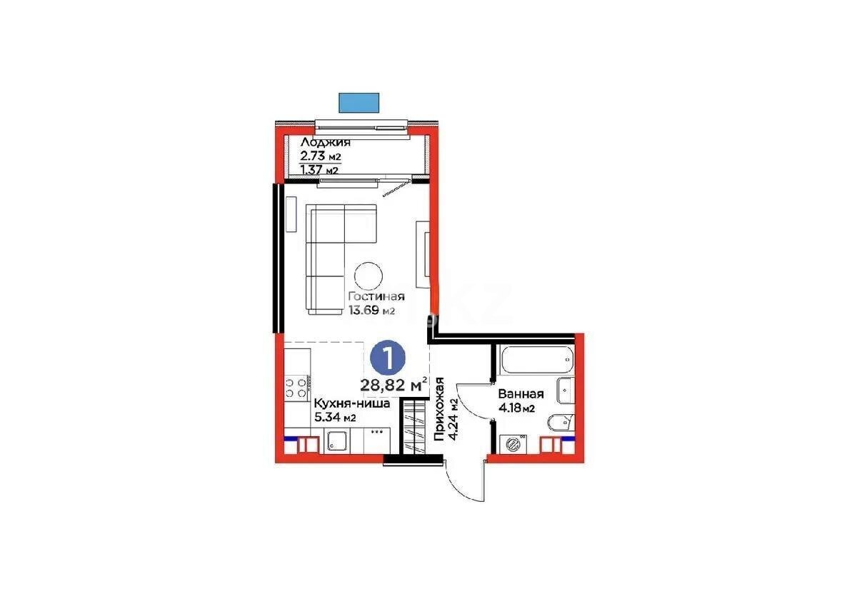Продажа 1-комнатной квартиры, 28.82 м² в Алматы