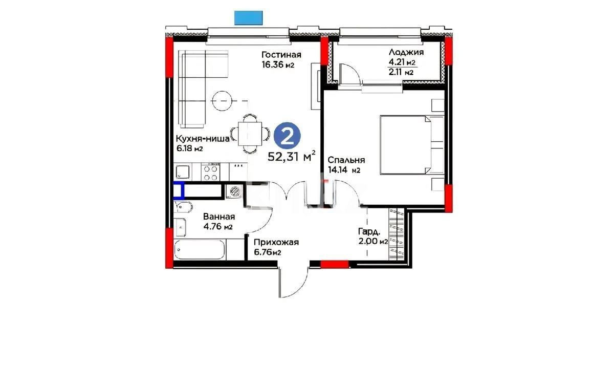 Продажа 2-комнатной квартиры, 52 м² в Астане