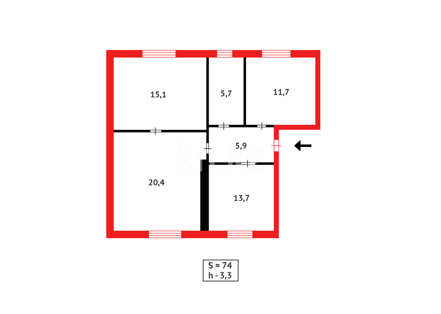 Продажа 3-комнатной квартиры, 74 м², ул. Жамбыла в Караганде - фото 12