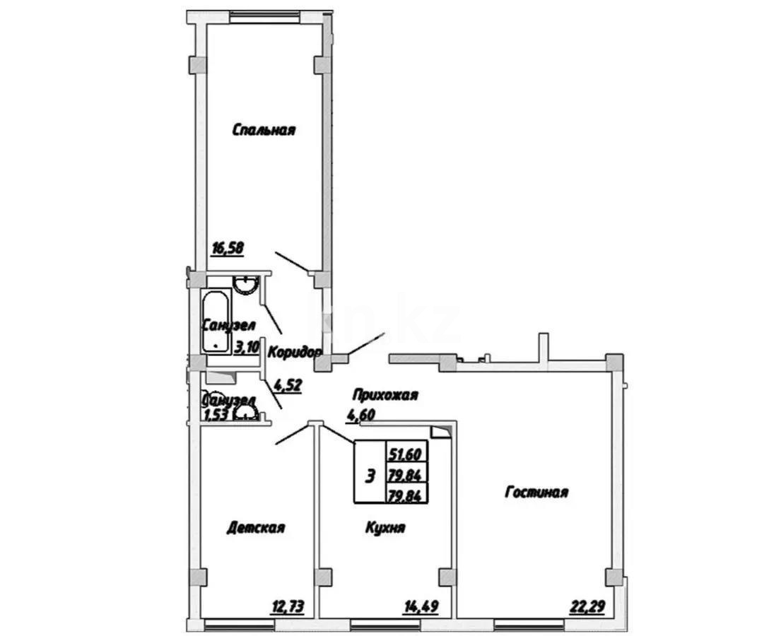 Продажа 3-комнатной квартиры, 79.84 м² в Алматы