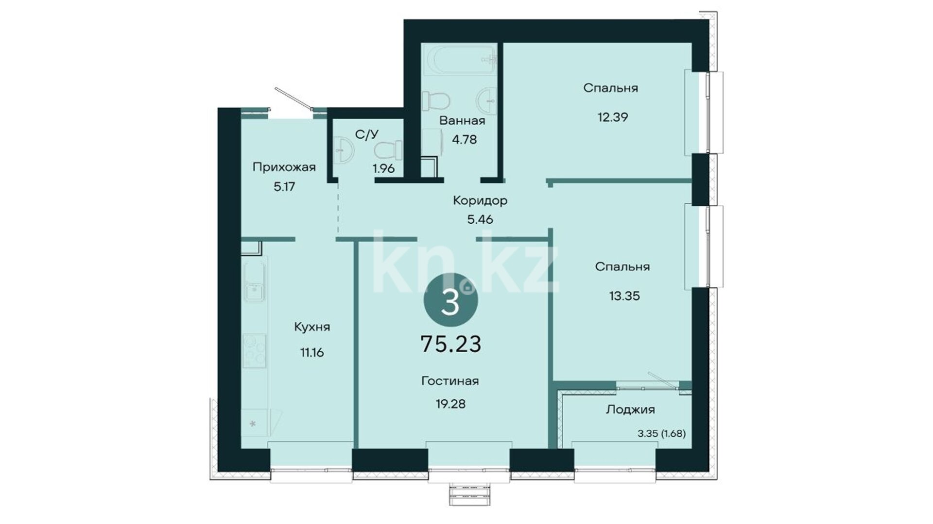 ЖК Dala Jusan, 3-комнатная, цена 39 072 431 ₸, 519 374 ₸&nbsp;/&nbsp;м²