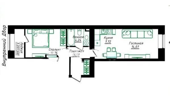 Продажа 2-комнатной квартиры, 47.5 м² в Астане