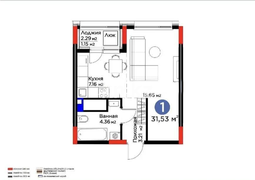 Продажа 1-комнатной квартиры, 31.53 м², ул. Е-915, дом  15 в Астане - фото 2
